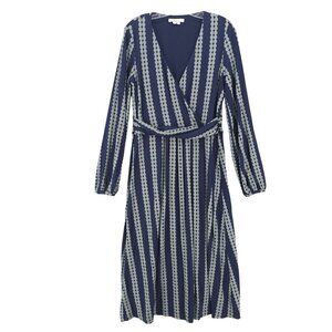 Boden Hayden Jersey Midi Dress Navy Gray Stripe Dot Print Size US 12